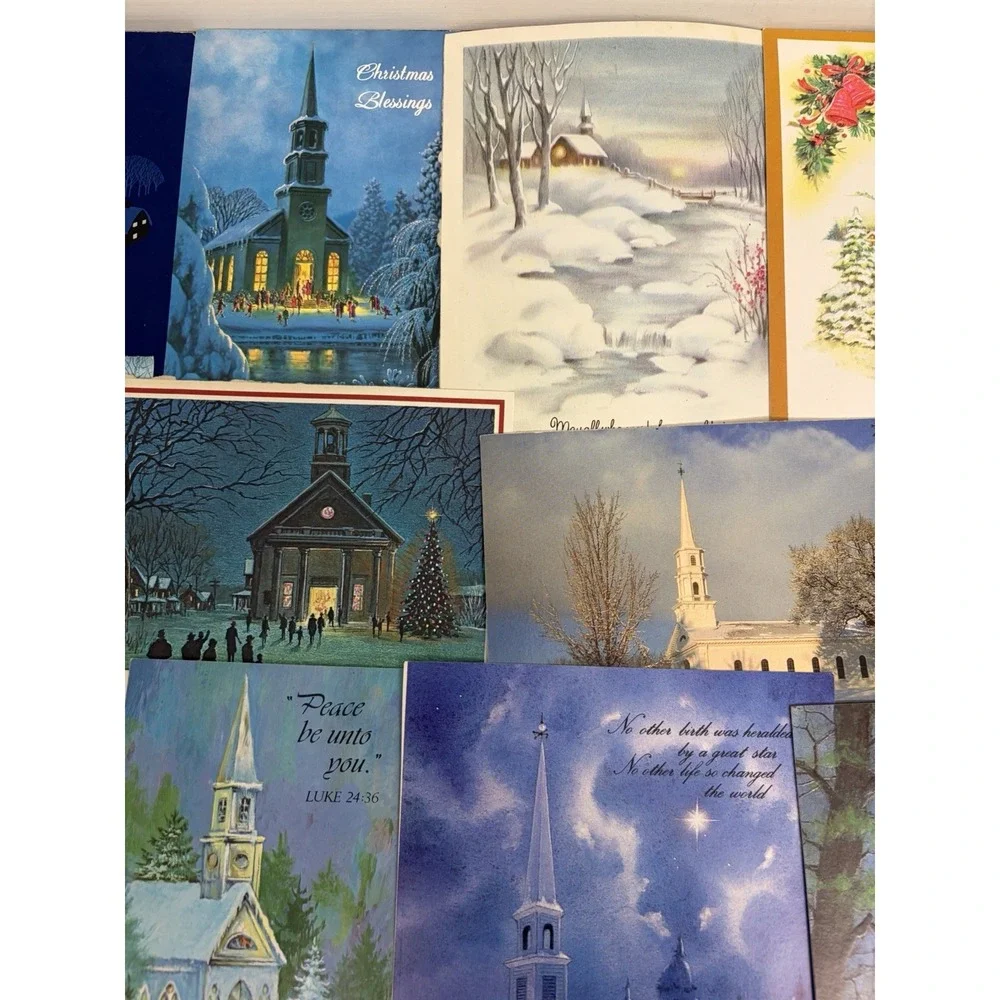 Vintage Christmas Cards Fronts ONLY Churches Cathedrals Scrapbooking Crafts 50+